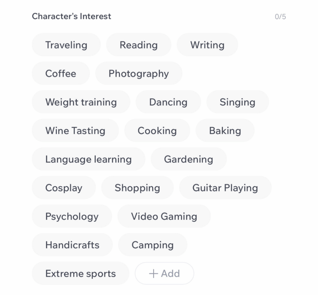 Character's Interests
